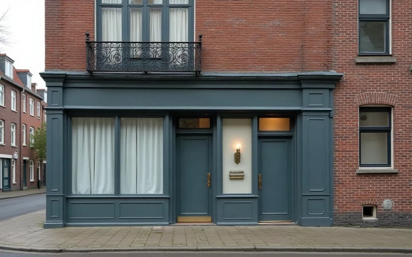 Nederlands gemengd pand met een winkelruimte op de begane grond en een woning erboven