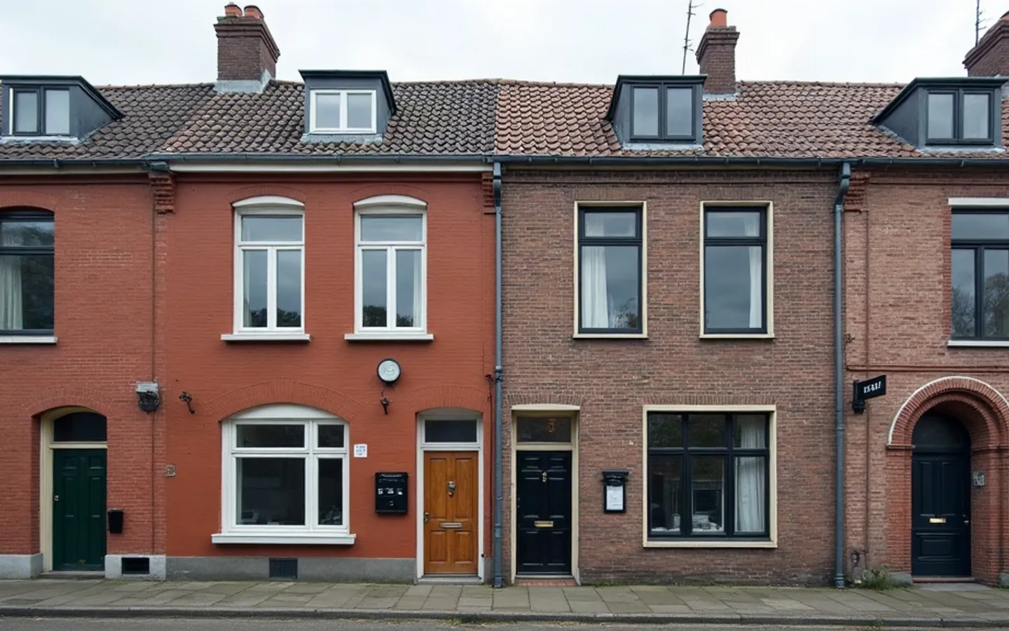 Opgedeeld Nederlands woonpand met meerdere voordeuren naast elkaar